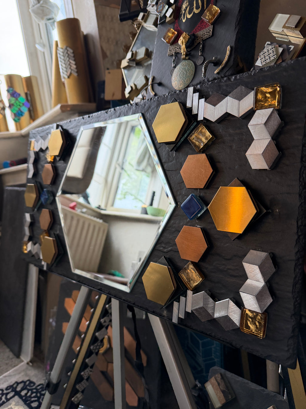 Handmade/Crafted Floating Mirror with Different Unique Tiles - One N Billion