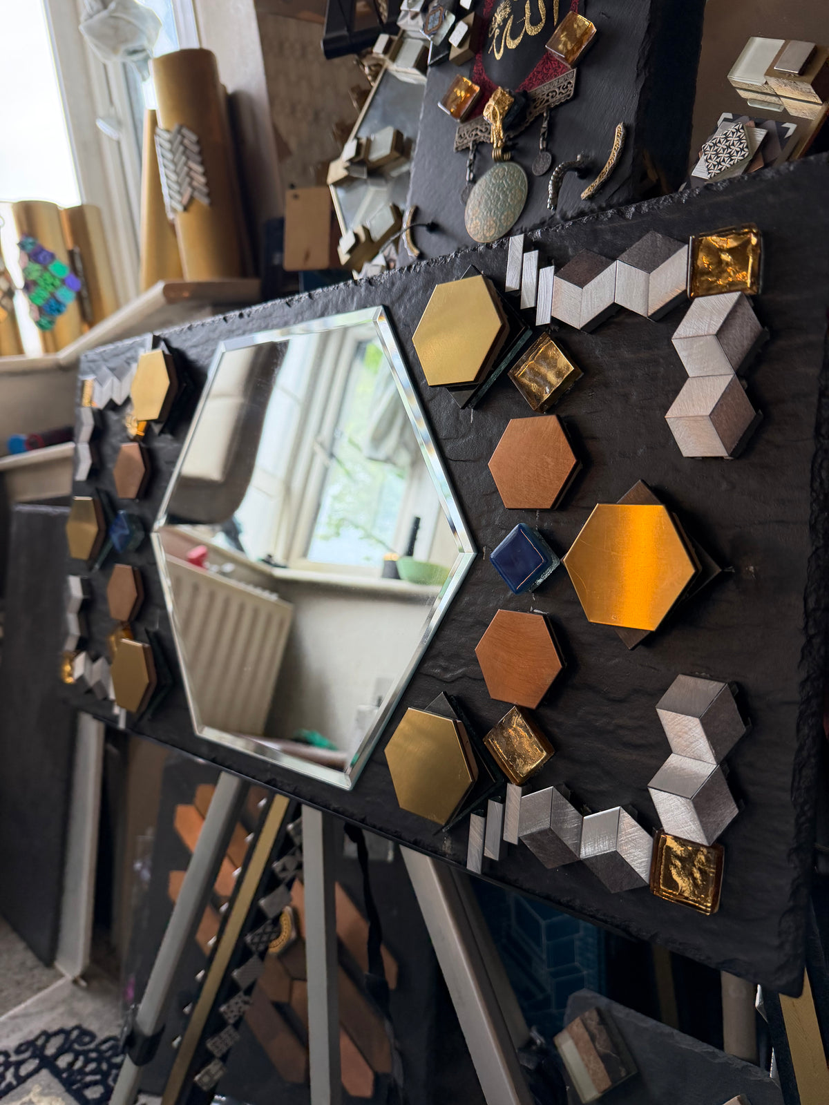 Handmade/Crafted Floating Mirror with Different Unique Tiles - One N Billion