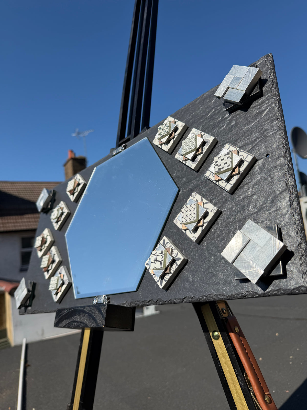 Handmade/Crafted Floating Mirror with Different Unique Tiles - One N Billon