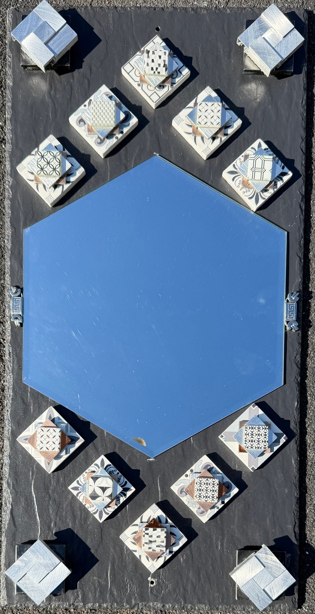 Handmade/Crafted Floating Mirror with Different Unique Tiles - One N Billon