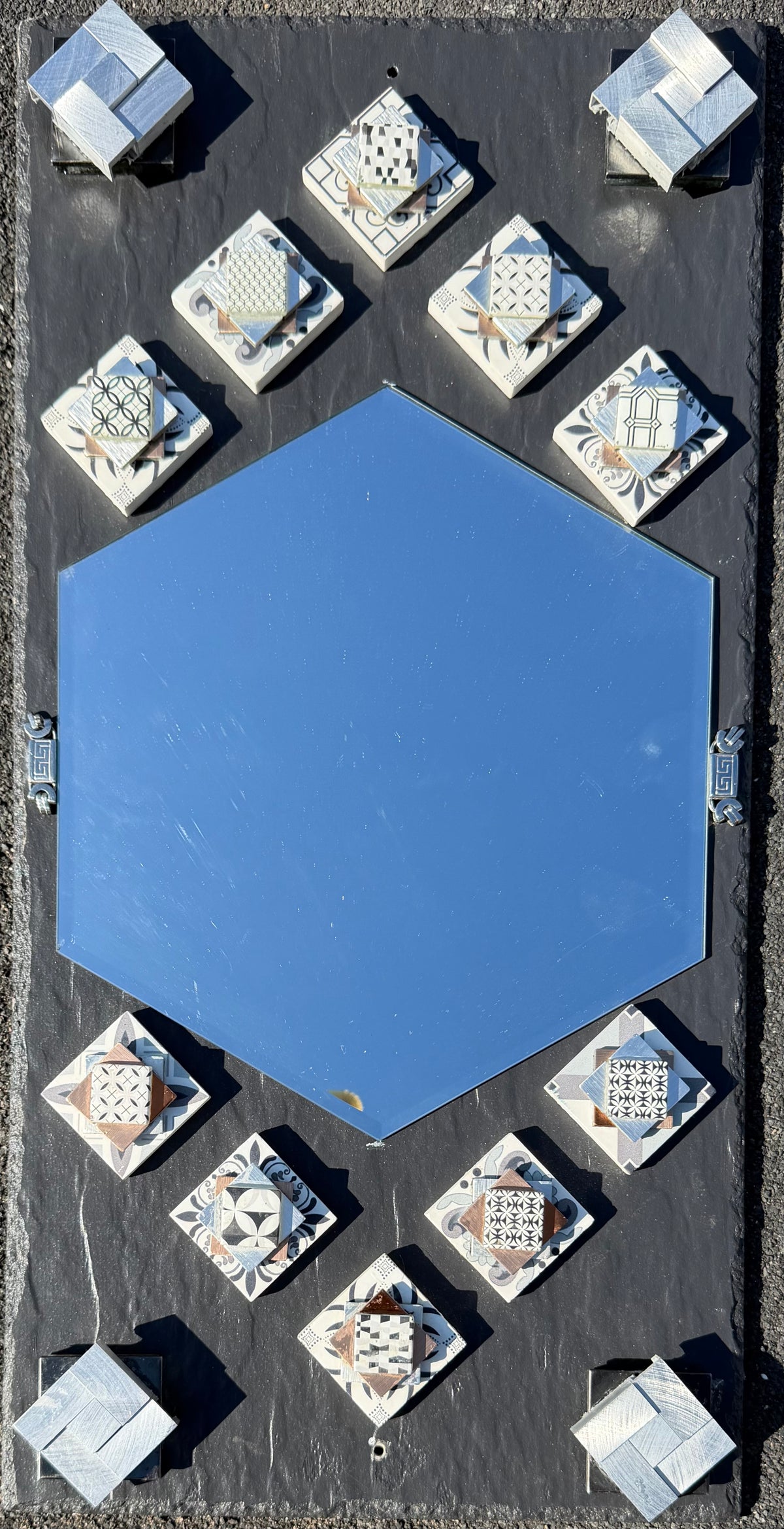Handmade/Crafted Floating Mirror with Different Unique Tiles - One N Billon