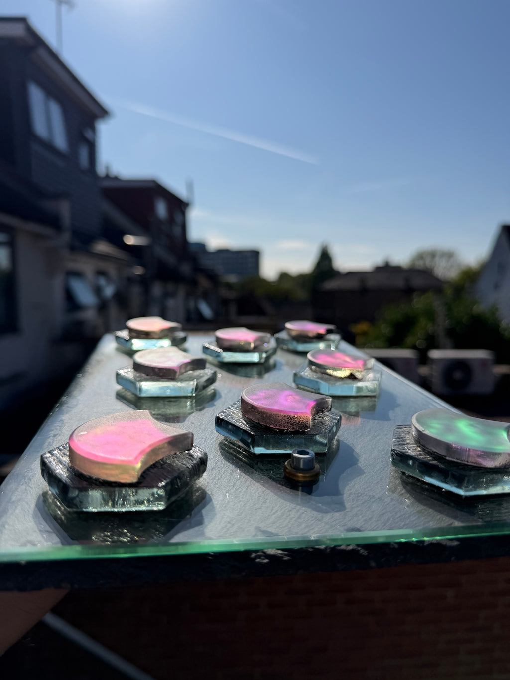 Handmade Flouting Tiles, Mixture of Stone, Glass, Ceramic, Metal, 2 Pieces