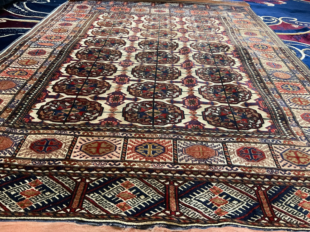 Handmade Afghan/Turkmen Traditinal Hand Knotted Moury Rug, 1975