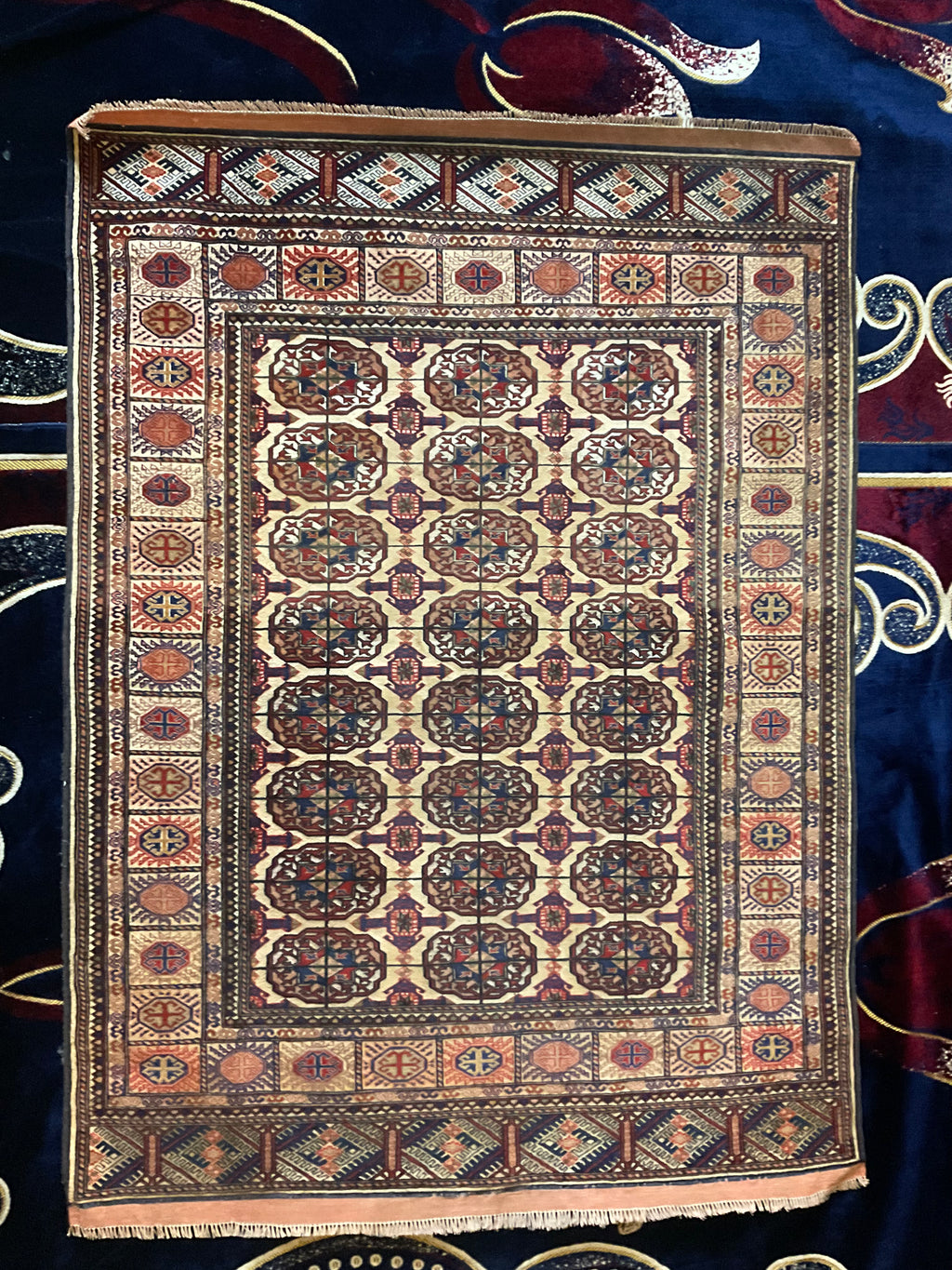 Handmade Afghan/Turkmen Traditinal Hand Knotted Moury Rug, 1975