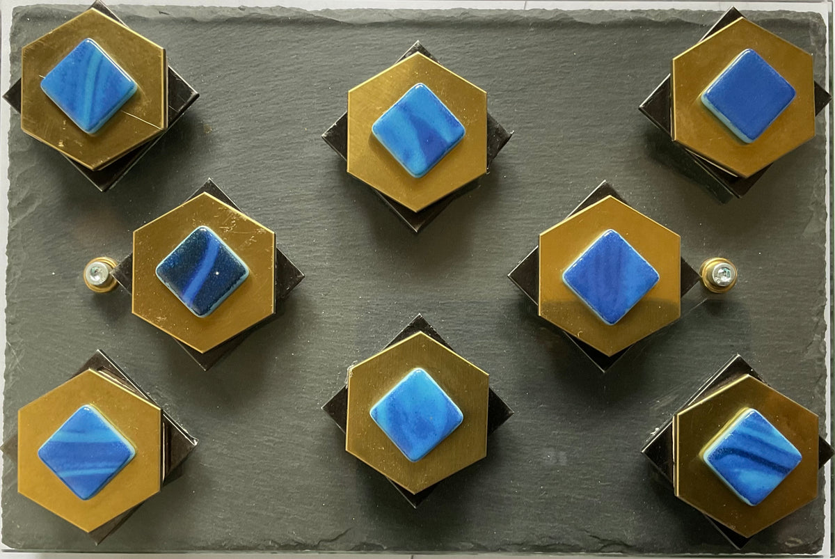 Handmade Flouting Tiles, Mixture of Stone, Glass, Ceramic, Metal, 2 Pieces