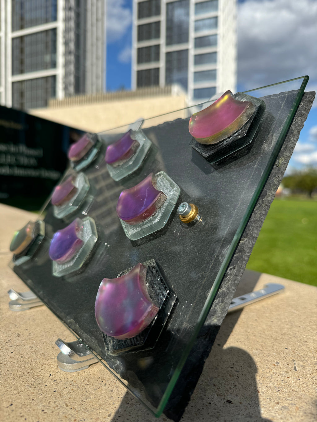 Handmade Flouting Tiles, Mixture of Stone, Glass, Ceramic, Metal, 2 Pieces