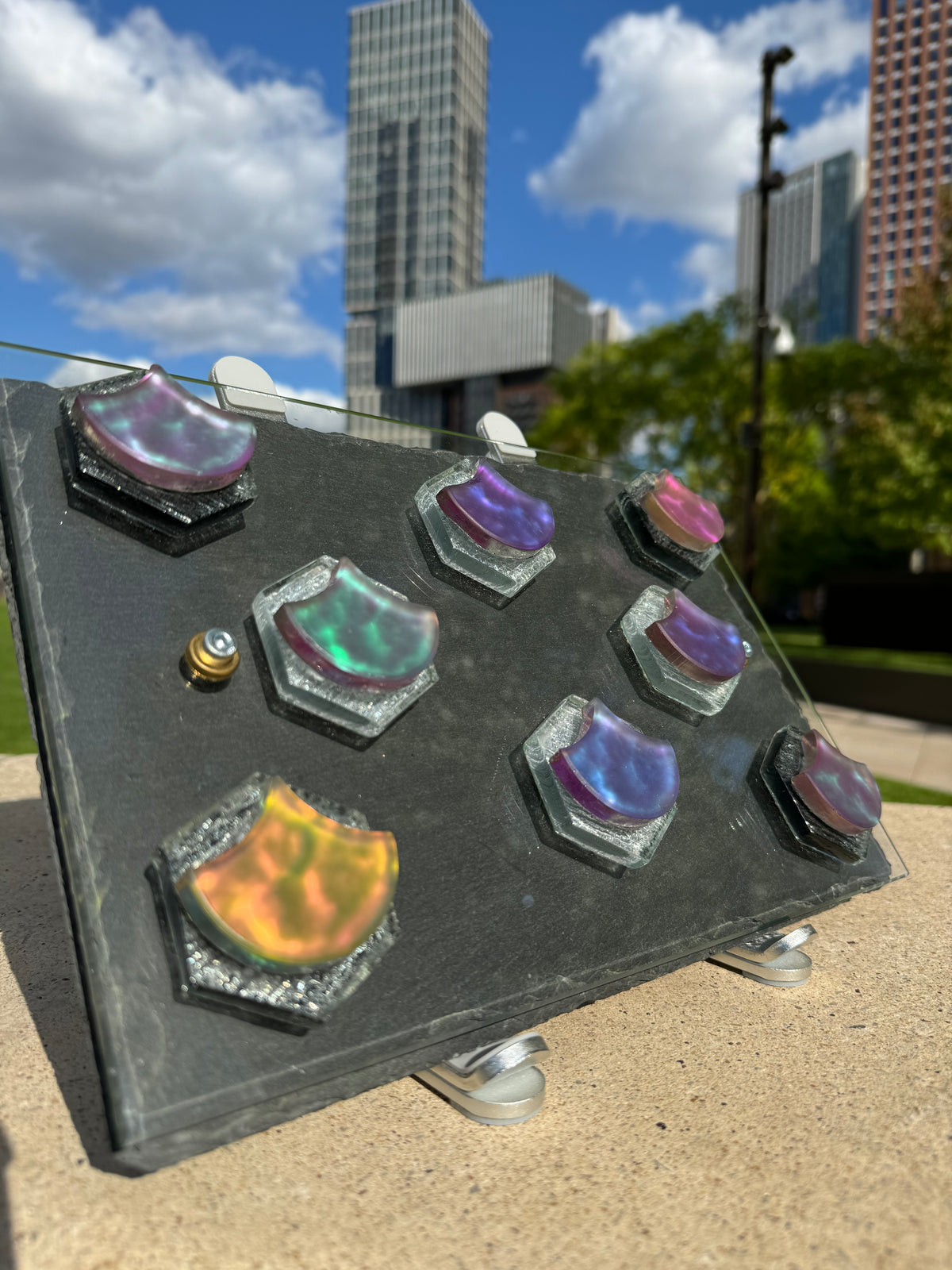Handmade Flouting Tiles, Mixture of Stone, Glass, Ceramic, Metal, 2 Pieces