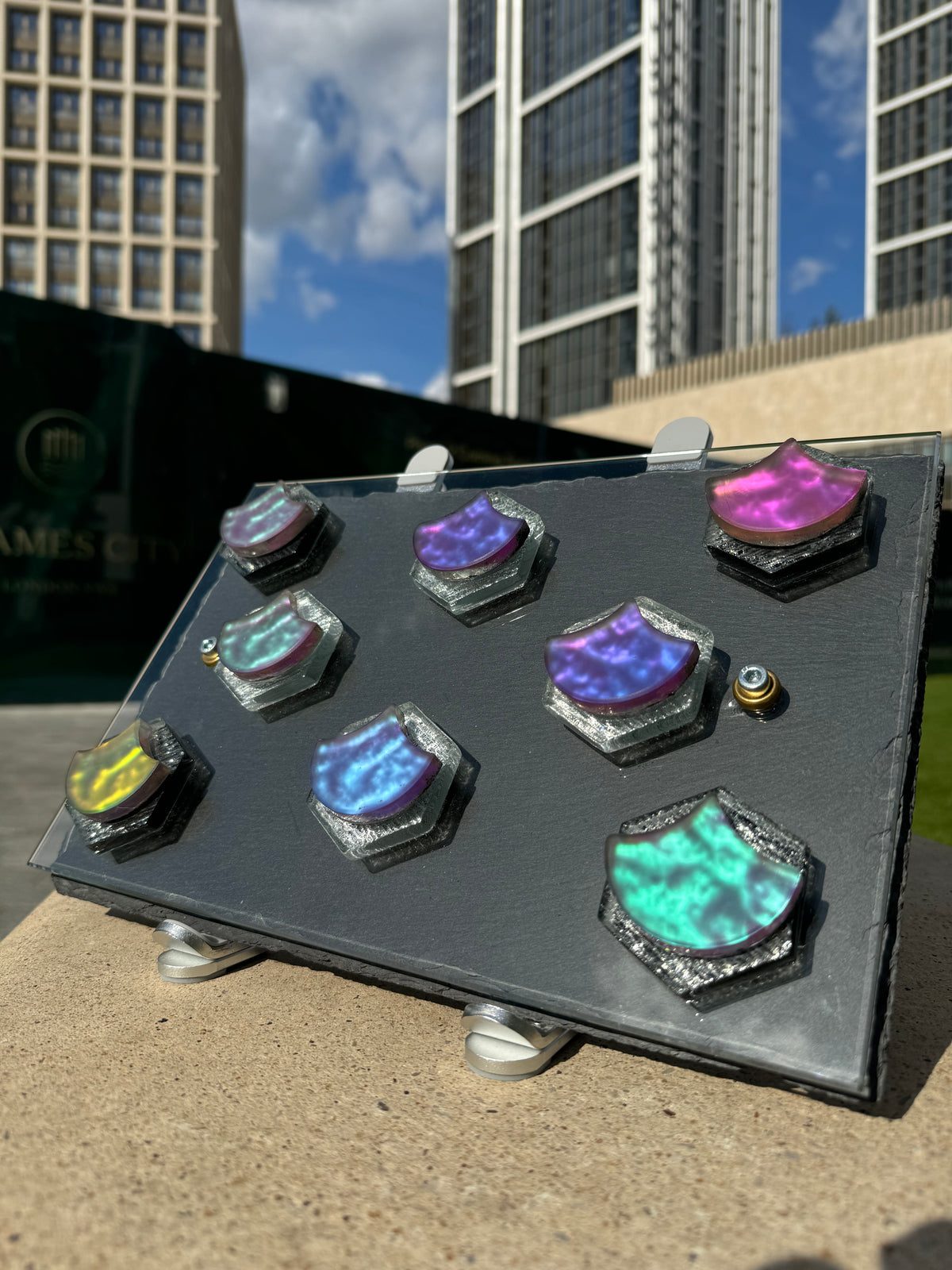 Handmade Flouting Tiles, Mixture of Stone, Glass, Ceramic, Metal, 2 Pieces