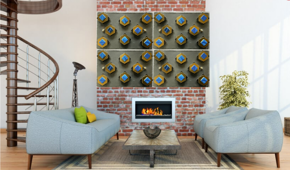 Handmade Flouting Tiles, Mixture of Stone, Glass, Ceramic, Metal, 2 Pieces